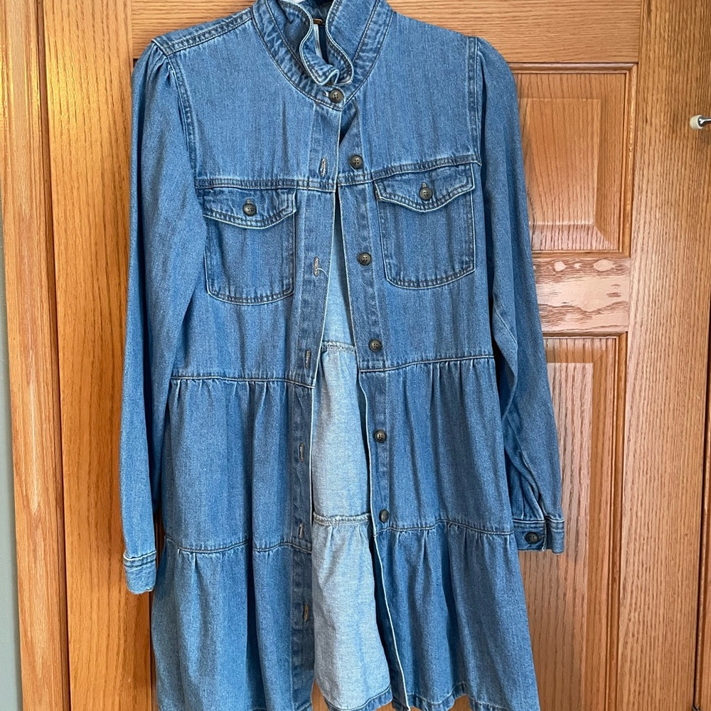 Free People Nicole Denim Tiered Shirt Dress